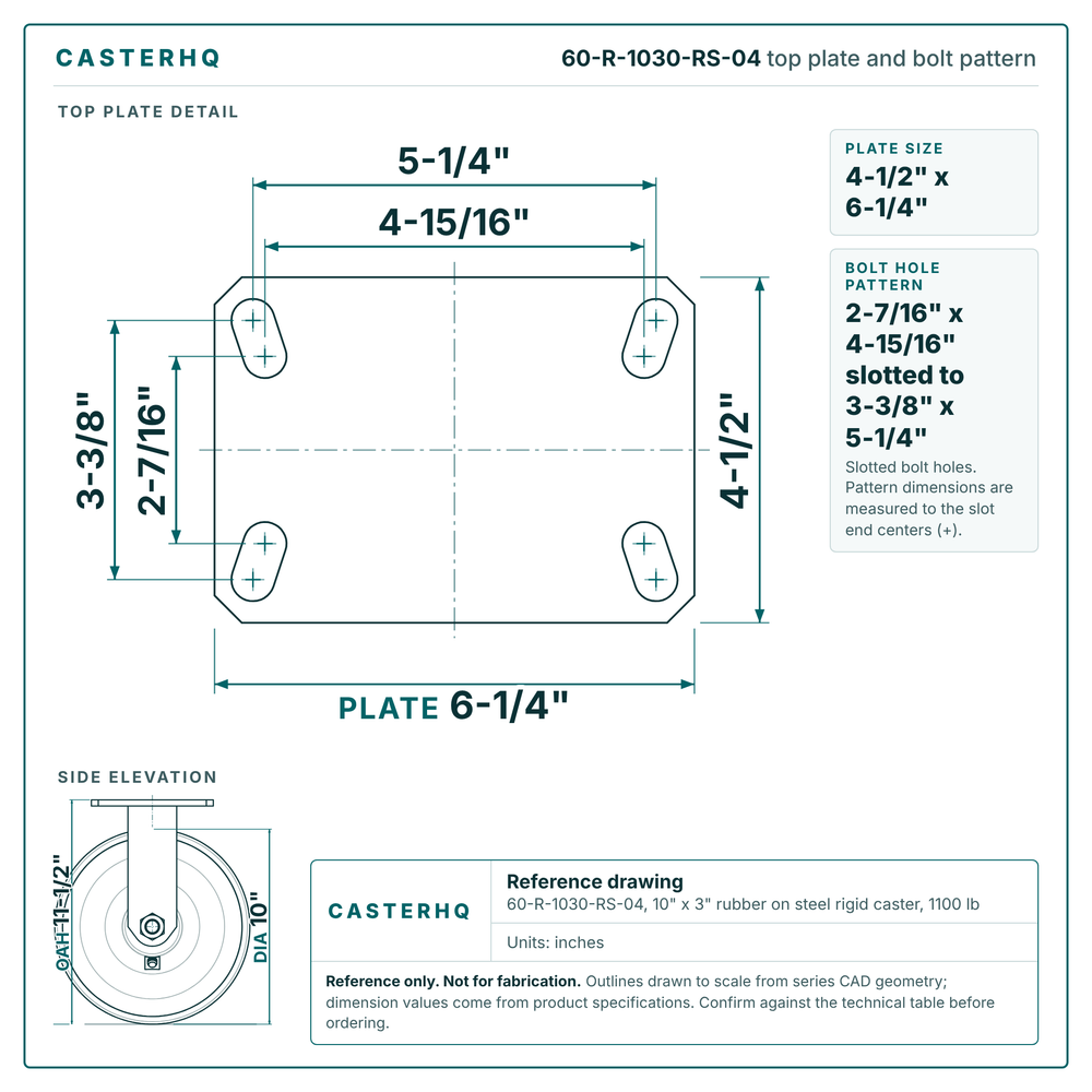 60-R-1030-RS-04 top plate bolt pattern drawing, 4-1/2 x 6-1/4 in plate, slotted bolt holes