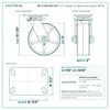 60-S-830-RS-04 8 x 3 in rubber on steel swivel caster reference drawing, side, front and top plate views with dimensions