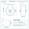 60CR630DS25-04 6 x 3 in red ductile steel rigid caster reference drawing, side, front and top plate views with dimensions