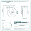60CS630PUG25-04 6 x 3 in green polyurethane on steel swivel caster reference drawing, side, front and top plate views with dimensions
