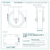 10" x 3" polyurethane on nylon rigid caster reference drawing, side, front and top plate views with dimensions