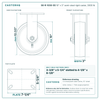 10" x 3" semi-steel rigid caster reference drawing, side, front and top plate views with dimensions