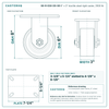 6" x 3" ductile steel rigid caster reference drawing, side, front and top plate views with dimensions