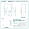 8" x 3" polyurethane on steel rigid caster reference drawing, side, front and top plate views with dimensions