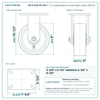 8" x 3" polyurethane on steel rigid caster reference drawing, side, front and top plate views with dimensions