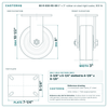 8" x 3" rubber on steel rigid caster reference drawing, side, front and top plate views with dimensions