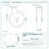 12" x 3" polyurethane on steel swivel caster reference drawing, side, front and top plate views with dimensions