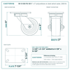 6" x 3" polyurethane on steel swivel caster reference drawing, side, front and top plate views with dimensions