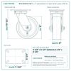 8" x 3" polyurethane on steel swivel caster reference drawing, side, front and top plate views with dimensions