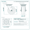5 x 2 in high temp phenolic swivel caster reference drawing, side, front and top plate views with dimensions