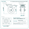 5 x 2 in phenolic swivel caster with total lock brake reference drawing, side, front and top plate views with dimensions