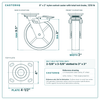 8 x 2 in nylon swivel caster with total lock brake reference drawing, side, front and top plate views with dimensions