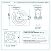 8 x 2 in polyurethane swivel caster with face contact brake reference drawing, side, front and top plate views with dimensions
