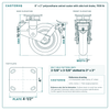 8 x 2 in polyurethane swivel caster with side lock brake reference drawing, side, front and top plate views with dimensions