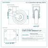 8 x 2 in polyurethane rigid caster reference drawing, side, front and top plate views with dimensions