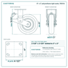 8 x 2 in polyurethane rigid caster reference drawing, side, front and top plate views with dimensions