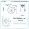5 x 2 in nylon swivel caster with total lock brake reference drawing, side, front and top plate views with dimensions