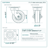 5 x 2 in rubber swivel caster reference drawing, side, front and top plate views with dimensions