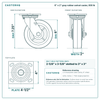 6 x 2 in gray rubber swivel caster reference drawing, side, front and top plate views with dimensions