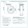 6 x 2 in polyurethane swivel caster with top lock brake reference drawing, side, front and top plate views with dimensions