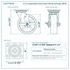 6 x 2 in polyurethane swivel caster with top lock brake reference drawing, side, front and top plate views with dimensions