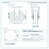 6 x 2 in gray rubber rigid caster reference drawing, side, front and top plate views with dimensions