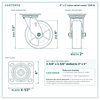 6 x 2 in nylon swivel caster reference drawing, side, front and top plate views with dimensions