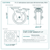 6 x 2 in solid elastomer swivel caster with total lock brake reference drawing, side, front and top plate views with dimensions