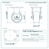 4 x 2 in solid elastomer rigid caster reference drawing, side, front and top plate views with dimensions