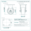 4 x 2 in polyurethane rigid caster reference drawing, side, front and top plate views with dimensions