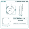8 x 2 in solid elastomer rigid caster reference drawing, side, front and top plate views with dimensions