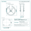 8 x 2 in nylon rigid caster reference drawing, side, front and top plate views with dimensions