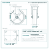 8 x 2 in polyolefin rigid caster reference drawing, side, front and top plate views with dimensions