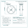 8 x 2 in polyolefin swivel caster reference drawing, side, front and top plate views with dimensions
