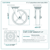 8 x 2 in polyurethane swivel caster reference drawing, side, front and top plate views with dimensions