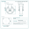 6 x 2 in solid elastomer rigid caster reference drawing, side, front and top plate views with dimensions