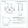 6 x 2 in polyurethane rigid caster reference drawing, side, front and top plate views with dimensions