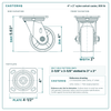 4 x 2 in nylon swivel caster reference drawing, side, front and top plate views with dimensions