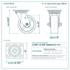 5 x 2 in nylon swivel caster reference drawing, side, front and top plate views with dimensions