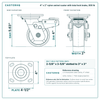 4 x 2 in nylon swivel caster with total lock brake reference drawing, side, front and top plate views with dimensions