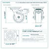 4 x 2 in polyurethane swivel caster with total lock brake reference drawing, side, front and top plate views with dimensions