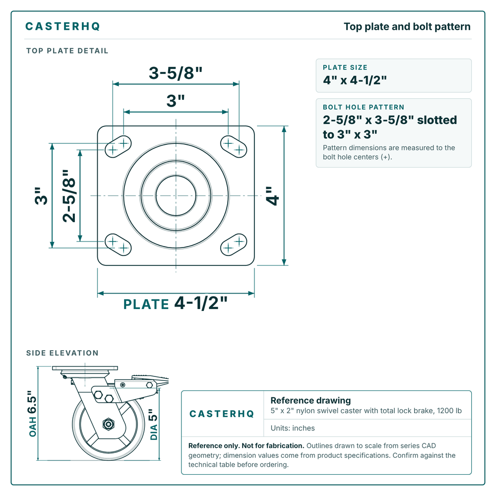 Top plate bolt pattern drawing, 4 x 4-1/2 in plate, slotted bolt holes