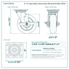 6 x 2 in gray rubber swivel caster with top lock brake reference drawing, side, front and top plate views with dimensions