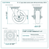6 x 2 in gray rubber swivel caster with top lock brake reference drawing, side, front and top plate views with dimensions