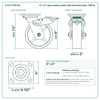 6 x 2 in nylon swivel caster with total lock brake reference drawing, side, front and top plate views with dimensions