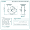 6 x 2 in nylon swivel caster with top lock brake reference drawing, side, front and top plate views with dimensions