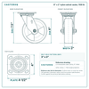 6 x 2 in nylon swivel caster reference drawing, side, front and top plate views with dimensions