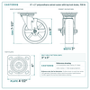 6 x 2 in polyurethane swivel caster with top lock brake reference drawing, side, front and top plate views with dimensions