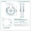 8 x 2 in gray rubber rigid caster reference drawing, side, front and top plate views with dimensions