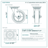 6 x 2 in polyurethane swivel caster reference drawing, side, front and top plate views with dimensions